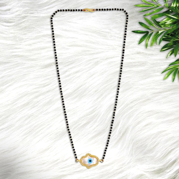Hamsa Hand Evil Eye Mother Of Pearl Zircon 22K Gold Charm Mangalsutra Tanmaniya For Women Main image