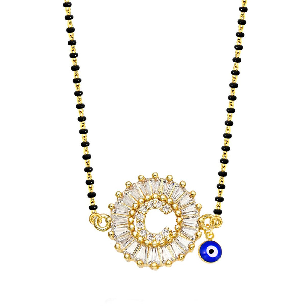 Turkish Evil Eye Nazariya Customised Alphabet Initial Letters Baguette Cubic Zirconia 22K Gold Mangalsutra For Women