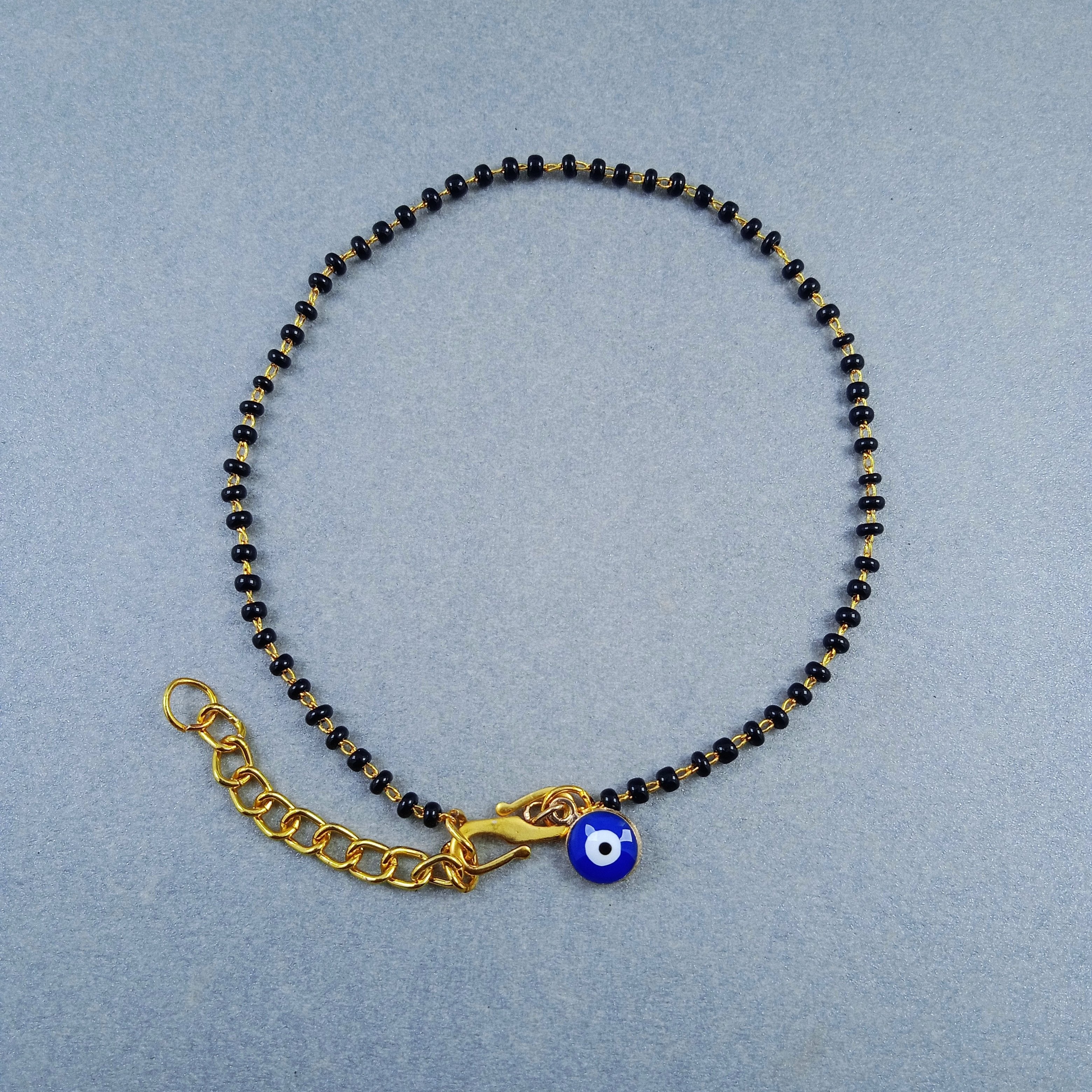 Evil Eye Blue Gold Black Beads Single Anklet For Women Bulk