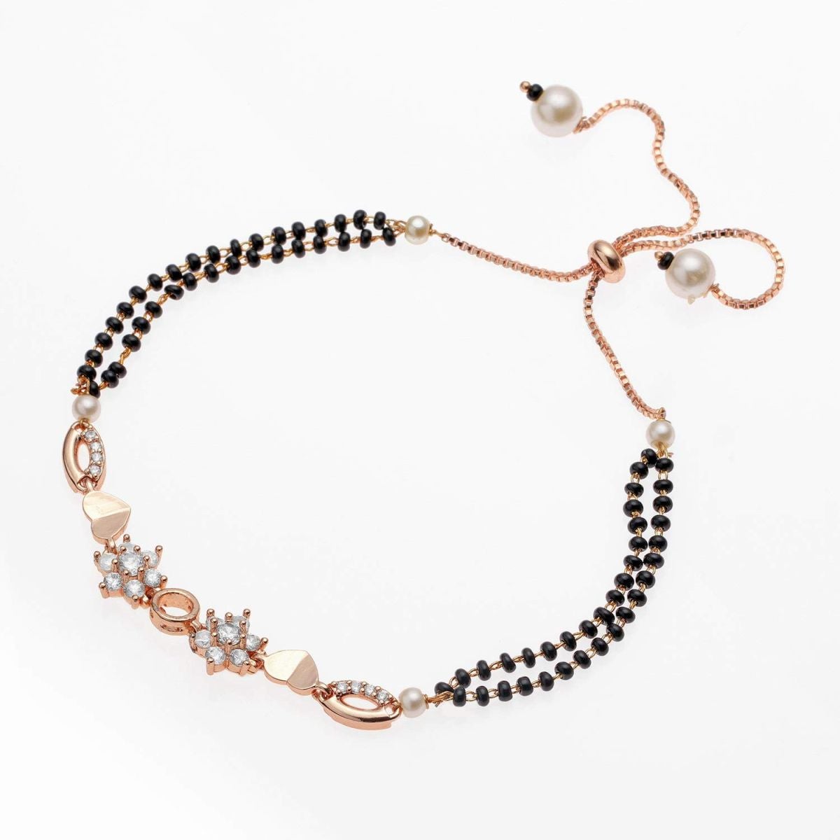 Crystal Charms Ball Slider Expandable Hand Wrist Mangalsutra Bracelet