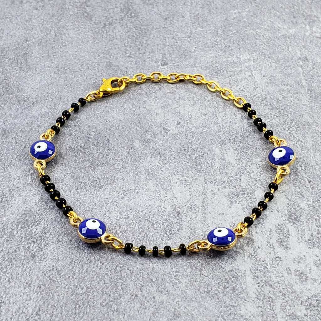 Evil Eye Gold Bead Hand Mangalsutra Bracelet For Kids Women Bulk