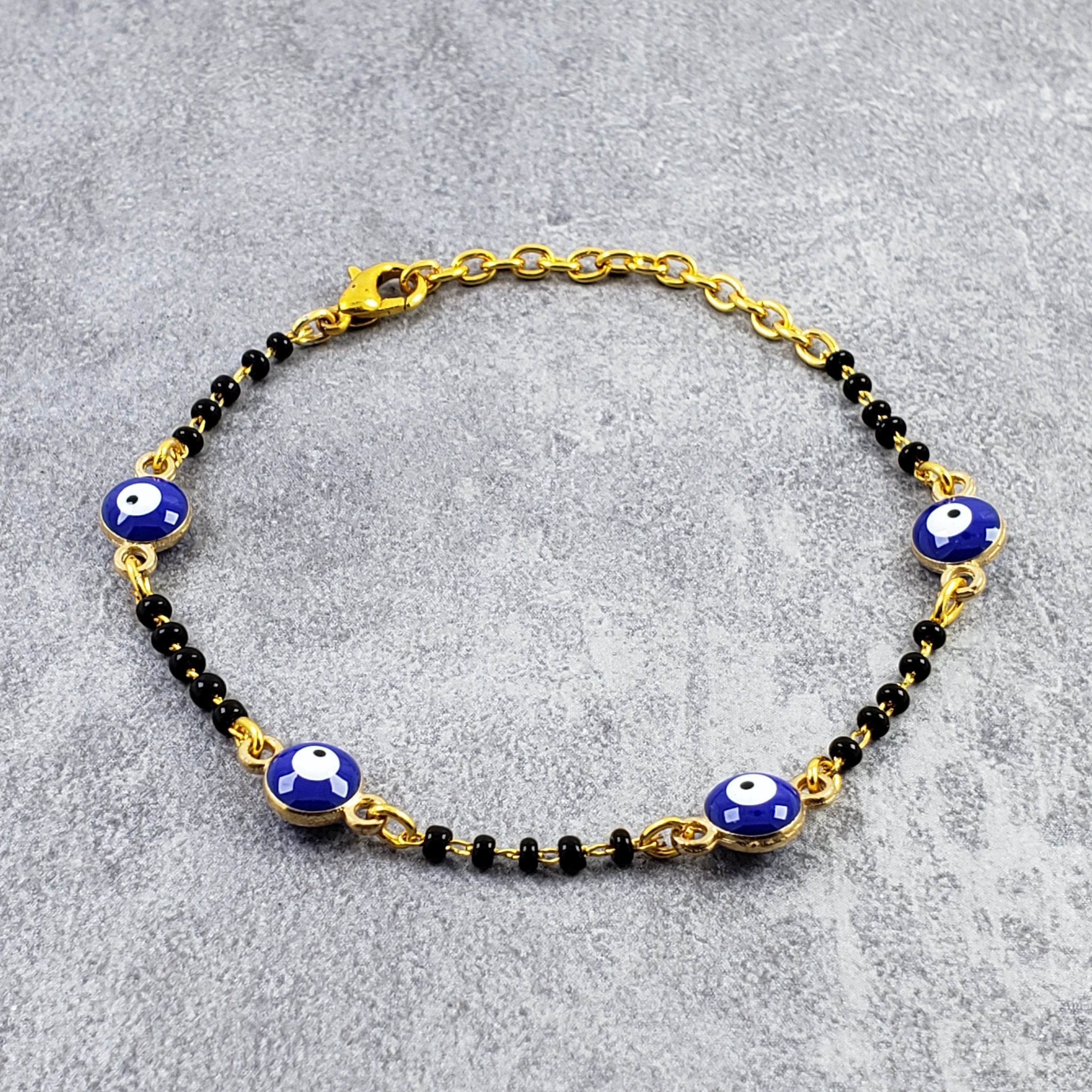 Evil Eye Gold Bead Hand Mangalsutra Bracelet For Kids Women Bulk