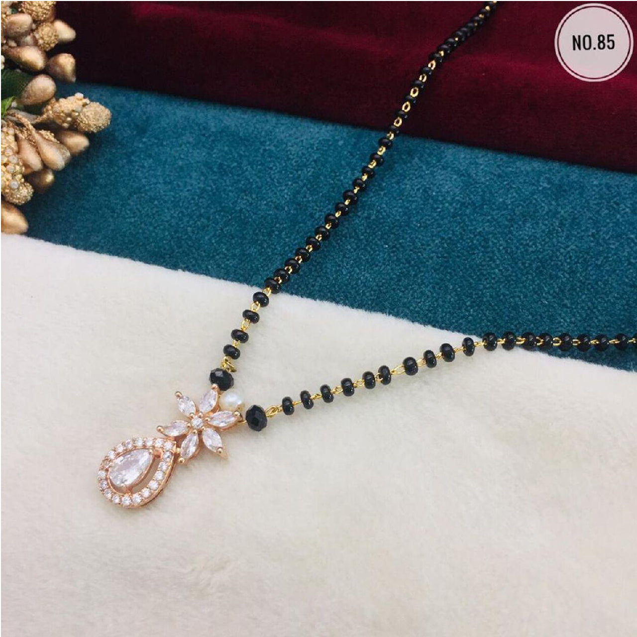 Flower Cubic Zirconia Copper Rose Gold Beads Neck Mangalsutra Bulk Main image