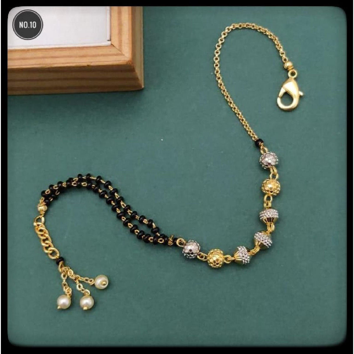 Two Tone Round Beads Layer Pearl Gold Black Hand Mangalsutra Bulk Main image