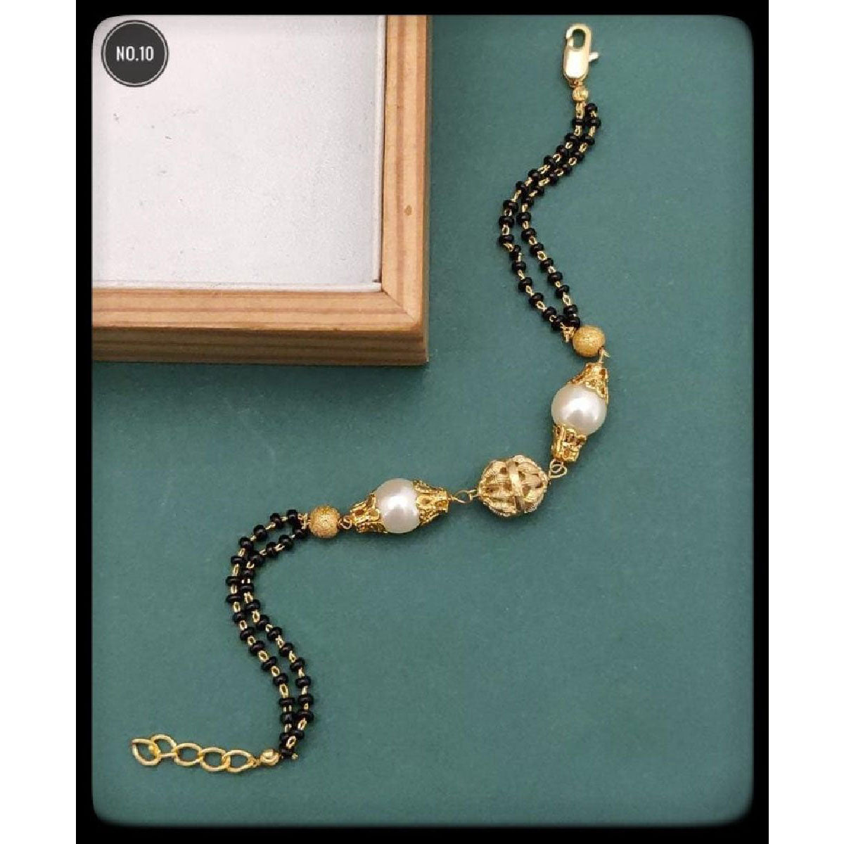 Round Pearl Beads Dual Layer Filigree Gold Black Hand Mangalsutra Bulk Main image