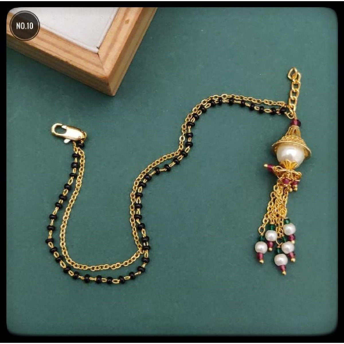 Pearl Beads Dual Layer Filigree Gold Black Hand Mangalsutra Bulk Main image