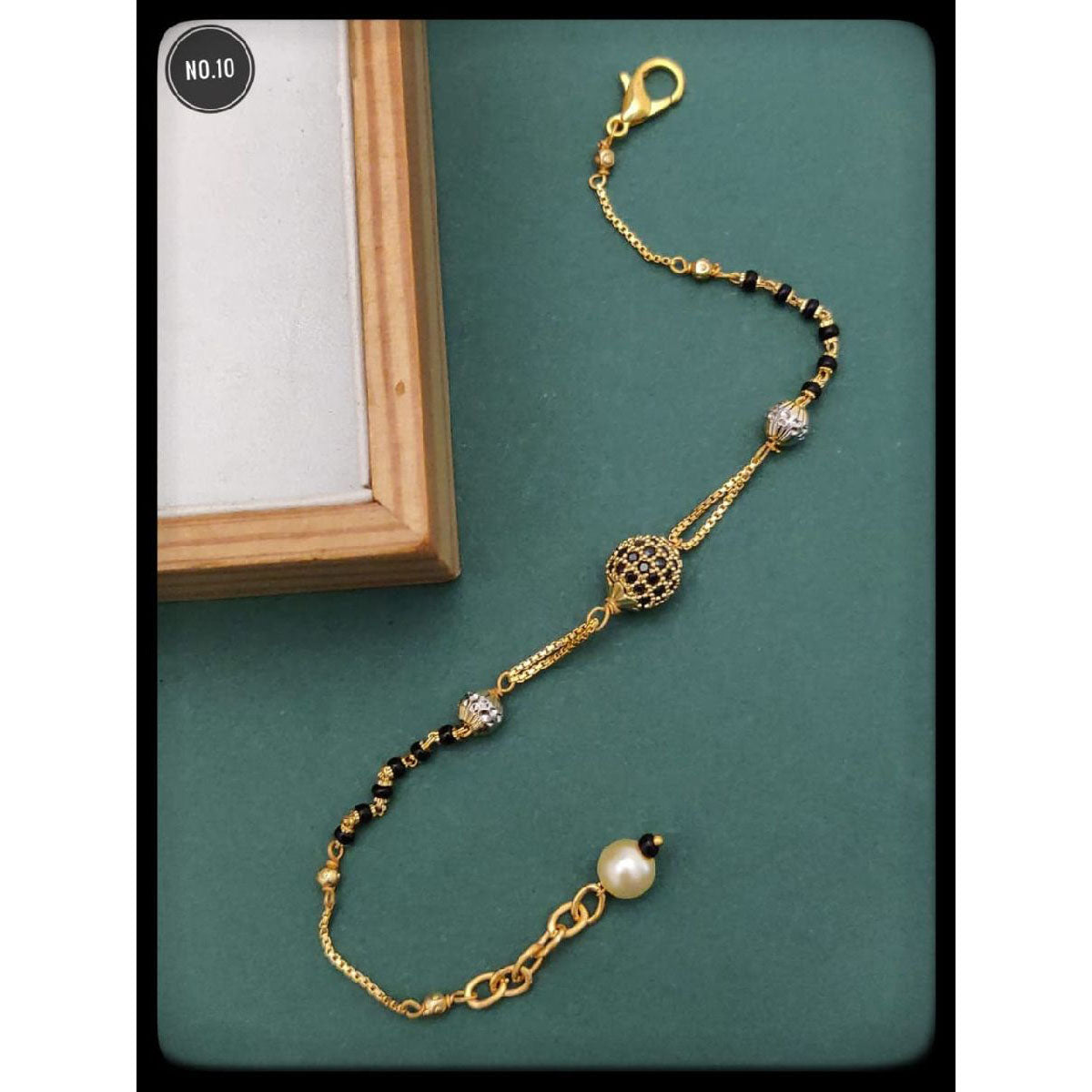 Pearl Beads Crystal Copper Gold Black Adjustable Hand Mangalsutra Bulk Main image