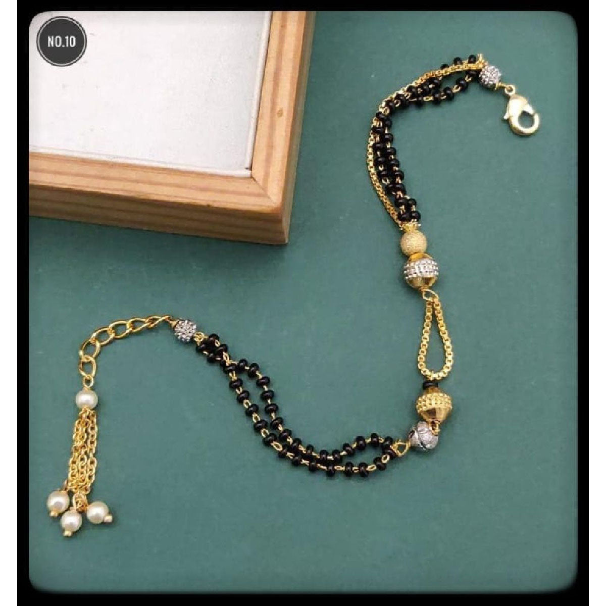 Dual Beads Layer Pearl Box Chain Gold Black Hand Mangalsutra Bulk Main image