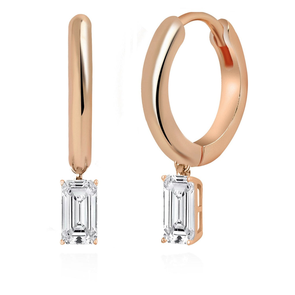 Brass 18K Rose Gold Baguette Shape Crystal Clip On Earring Pair Bulk