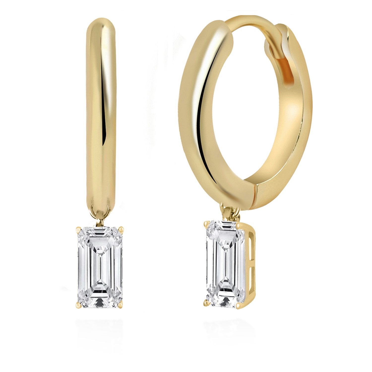 Brass 18K Rose Gold Baguette Shape Crystal Clip On Earring Pair Bulk Main image