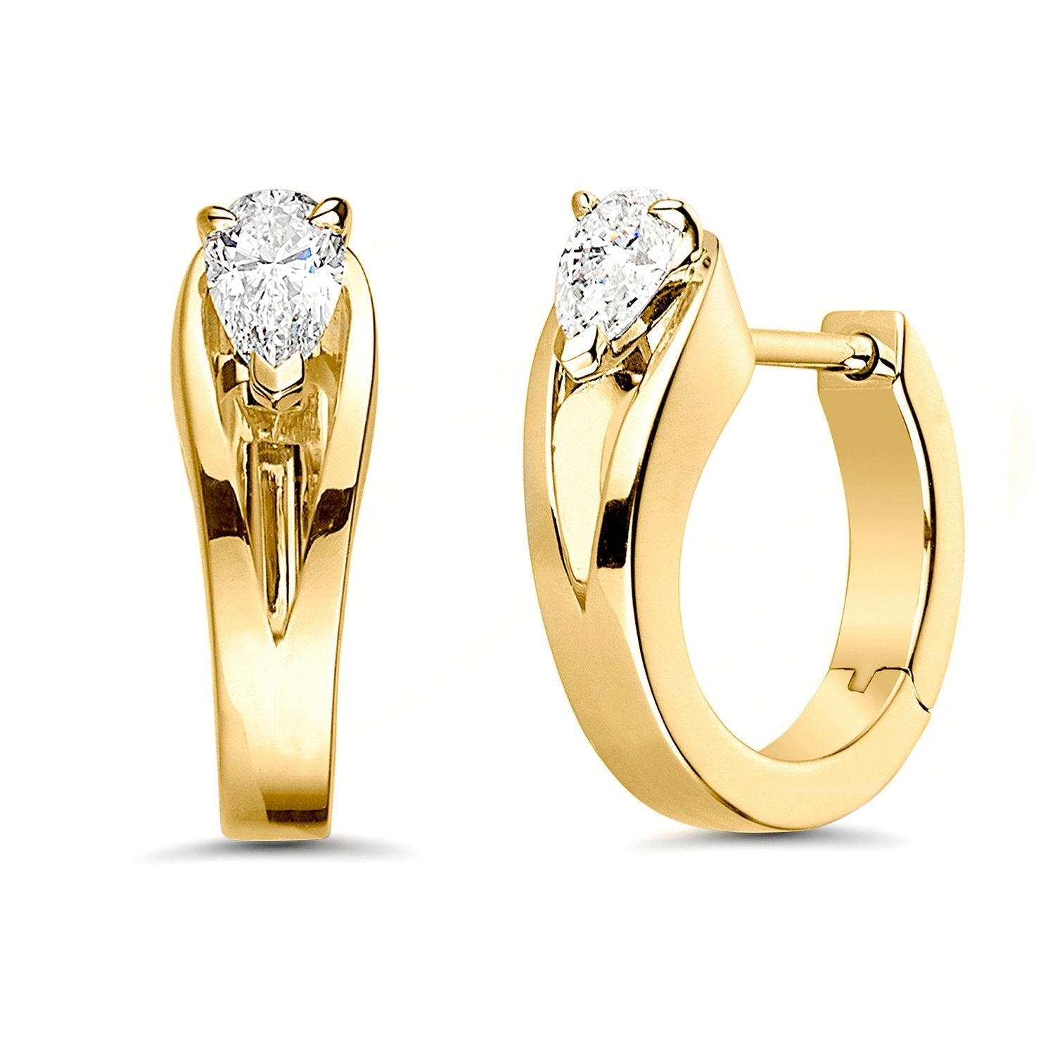 Brass 18K Rose Gold Pear Crystal Solitaire Huggie Earring Pair Bulk Main image