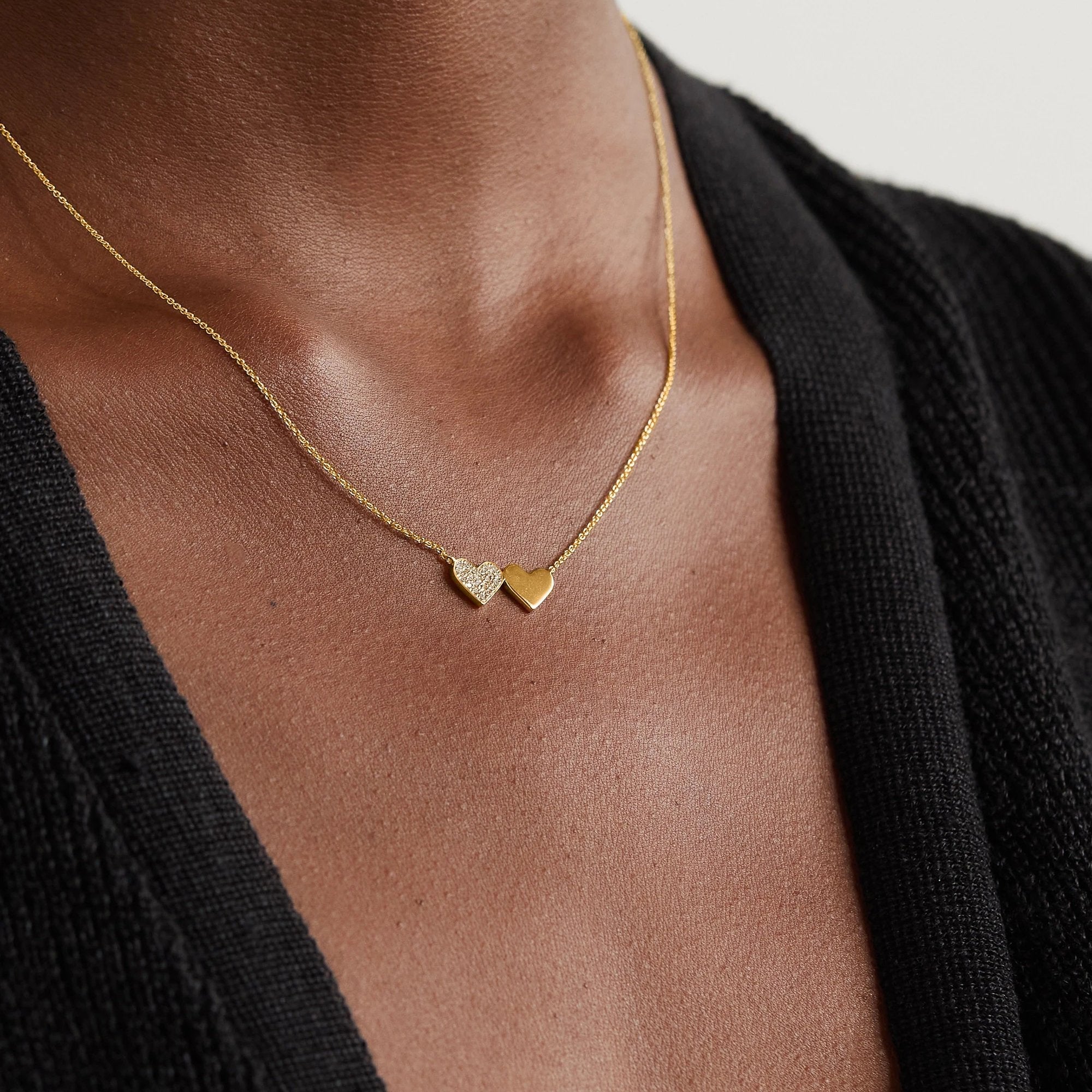 Brass 18K Rose Gold Twin Heart Chain Necklace For Women Bulk Secondary image