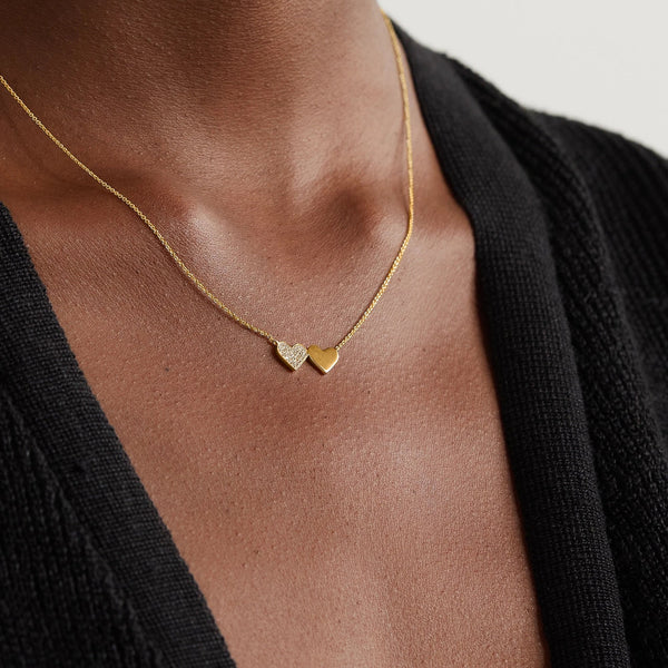 Brass 18K Rose Gold Twin Heart Chain Necklace For Women Bulk Secondary image