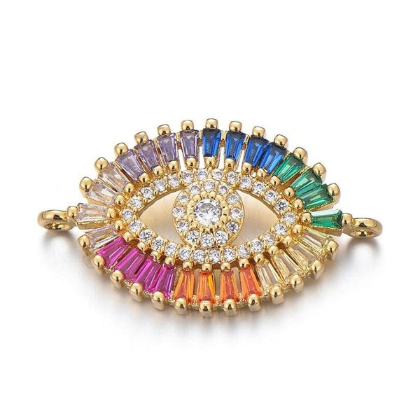 Turkish Gold Multicolour Evil Eye CZ Diamond Centre Pcs Bulk Secondary image