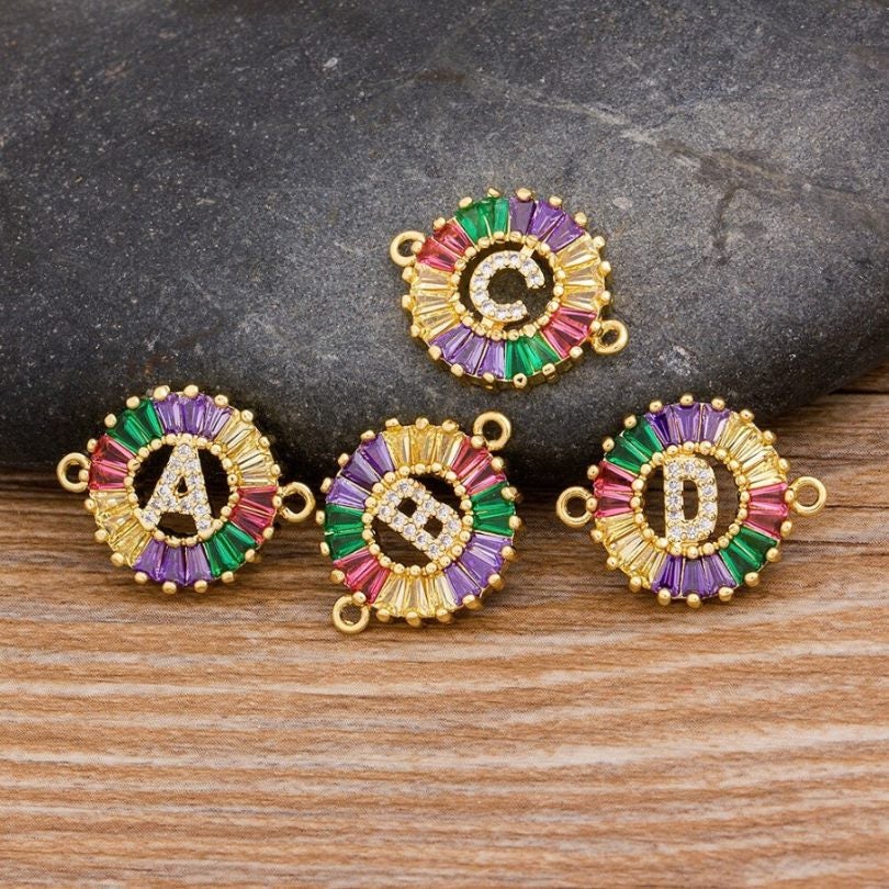 Rainbow Initial Letter Gold American Diamond Crystal Charm Women Bulk
