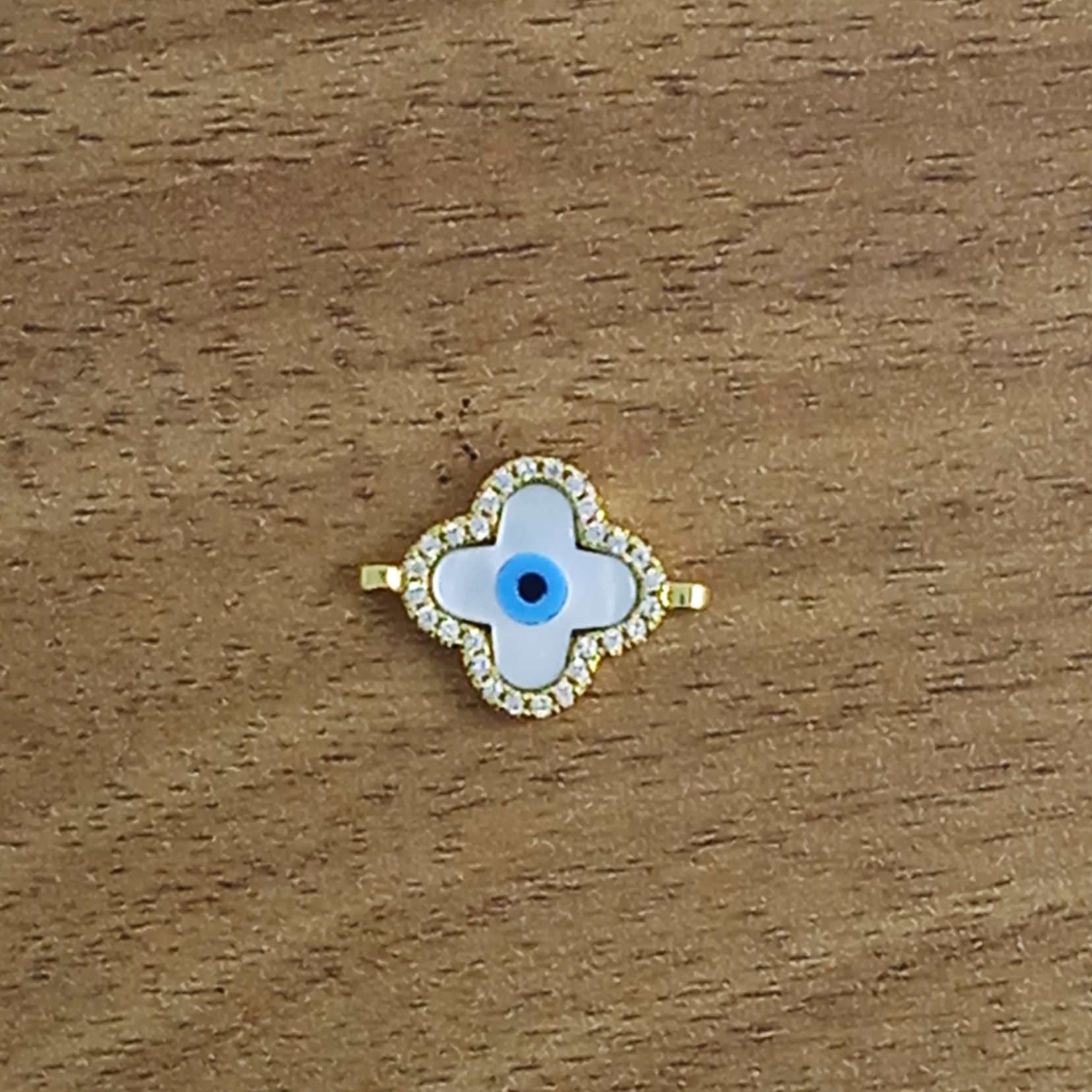 Flower Evil Eye Nazariya White Gold CZ Charm Centre Pcs Bulk