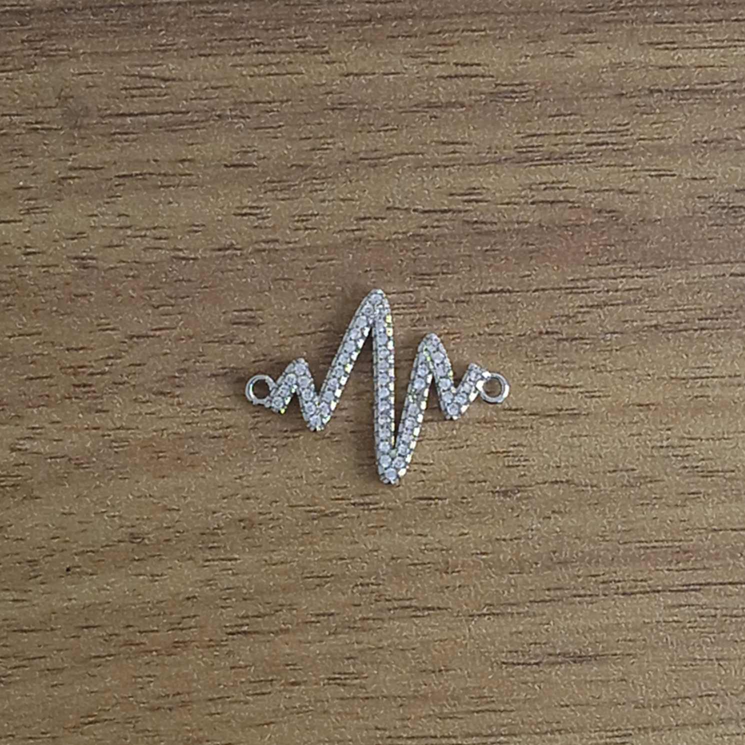 Lightning Pulse Lifeline Heartbeat Cardiogram Silver Cubic Zirconia Centre Pcs For Women Main image