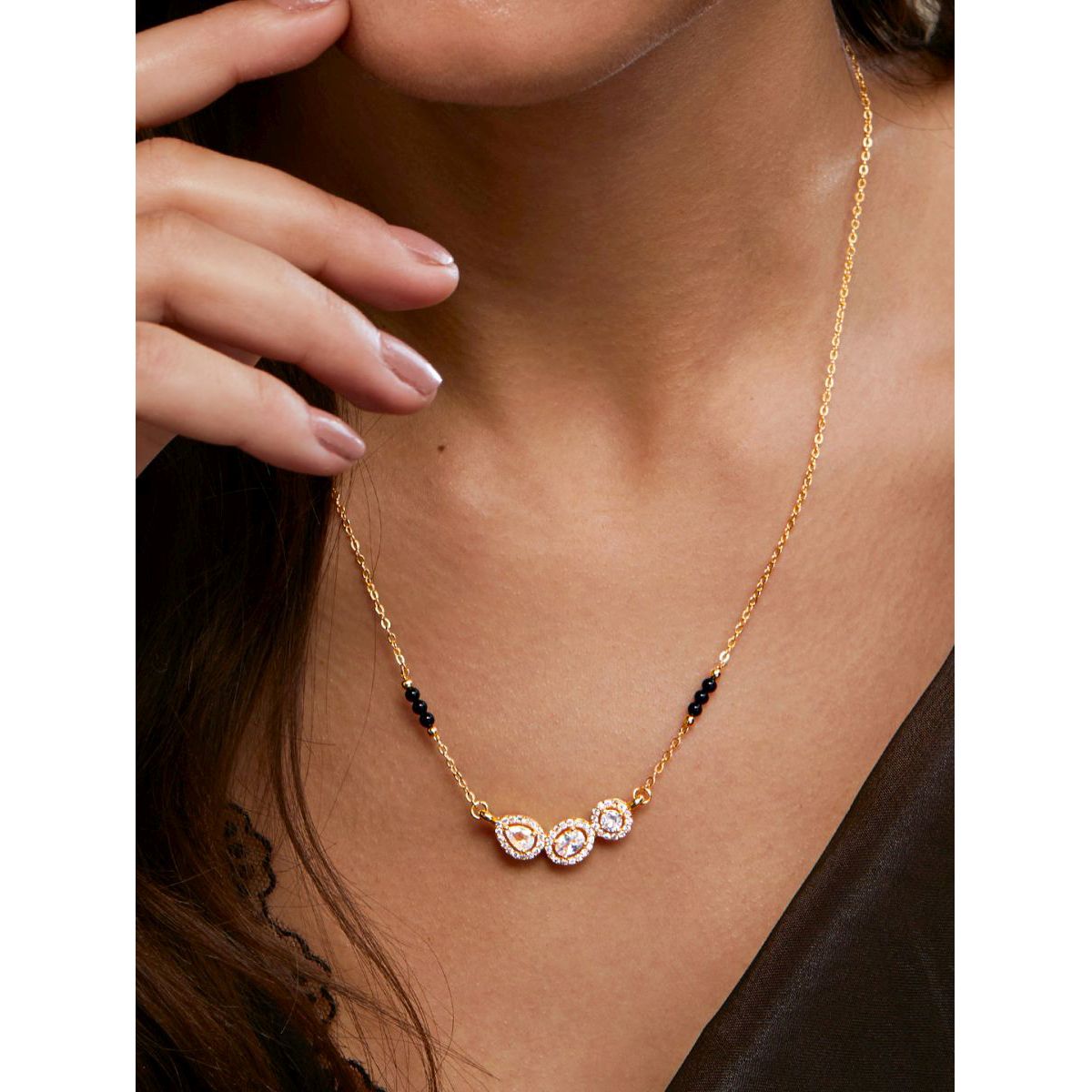 Copper Solitaires CZ Gold Black Neck Mangalsutra Chain Bulk