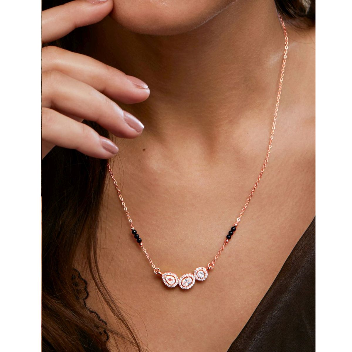 Copper Solitaires CZ Gold Black Neck Mangalsutra Chain Bulk