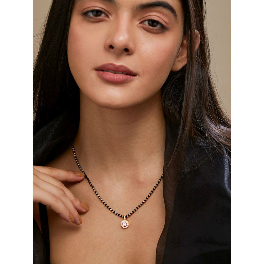 Copper Tiny Solitaires Cubic Zirconia Gold Black Neck Mangalsutra Bulk