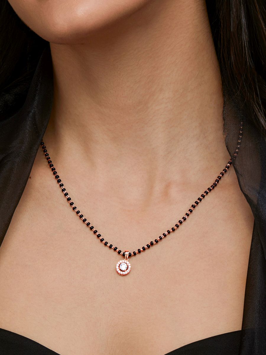Copper Tiny Solitaires Cubic Zirconia Gold Black Neck Mangalsutra Bulk