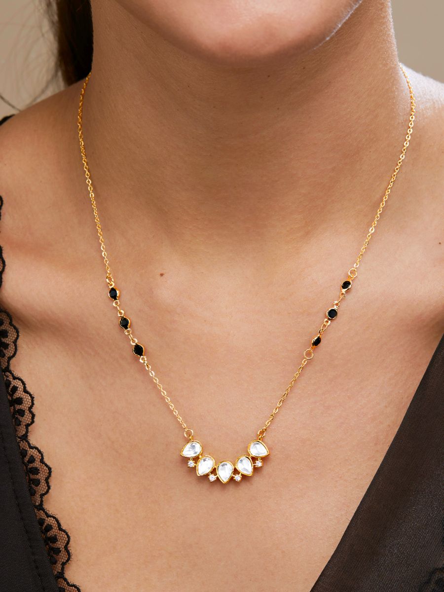 Copper Pear Cut Kundan Cubic Zirconia Gold Neck Mangalsutra Chain Bulk