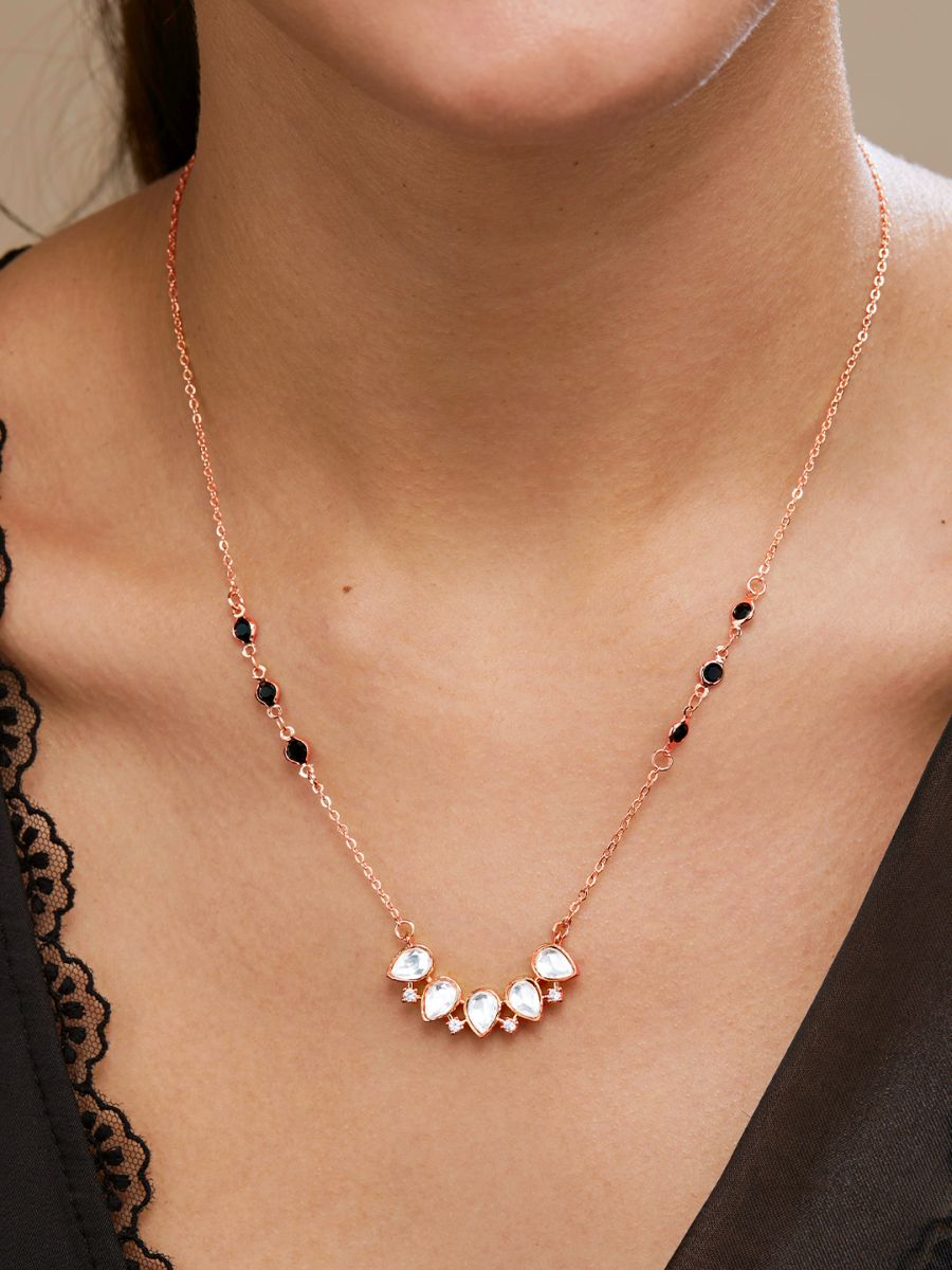 Copper Pear Cut Kundan Cubic Zirconia Gold Neck Mangalsutra Chain Bulk