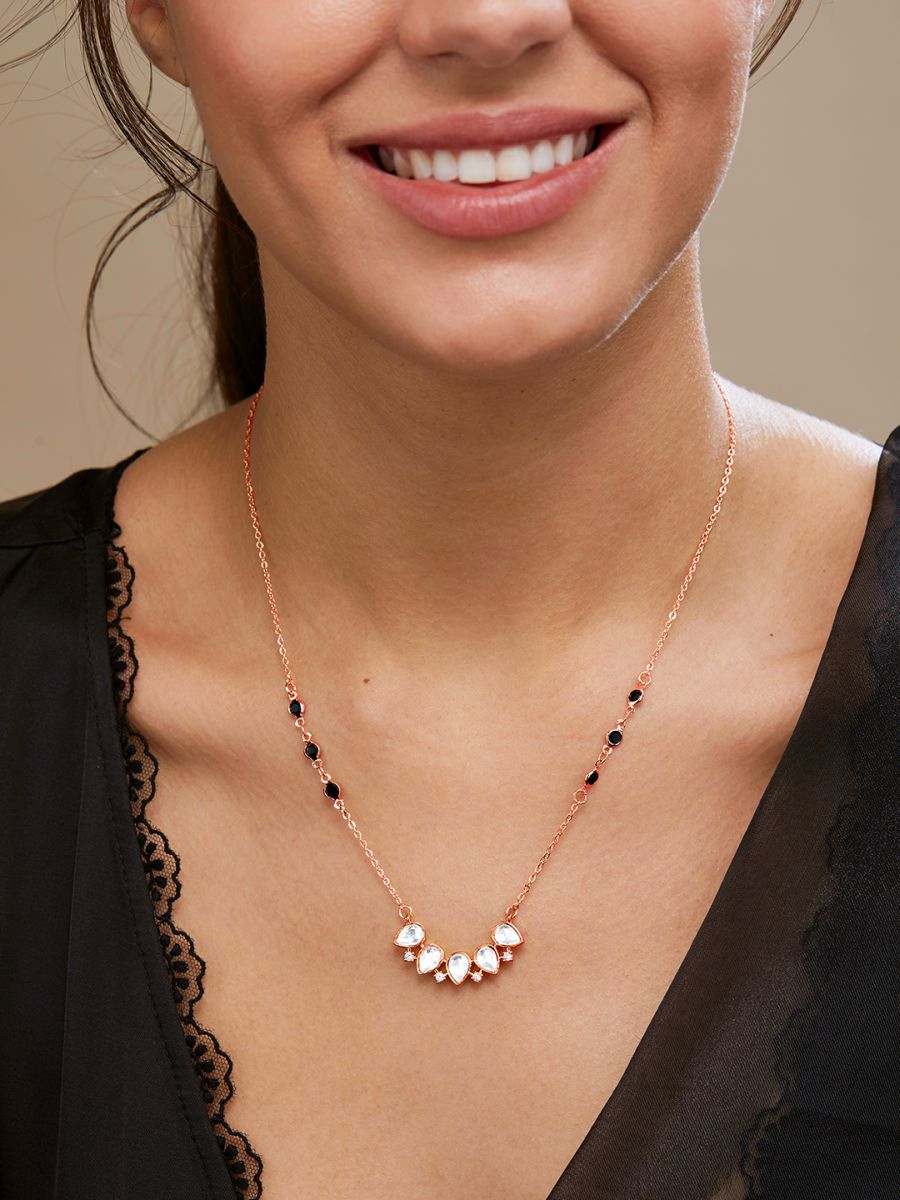 Copper Pear Cut Kundan Cubic Zirconia Gold Neck Mangalsutra Chain Bulk