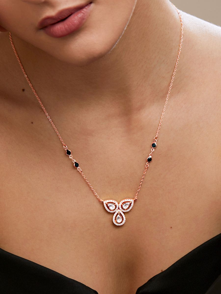 Copper Flower Pear Cut Kundan CZ Gold Neck Mangalsutra Chain Bulk