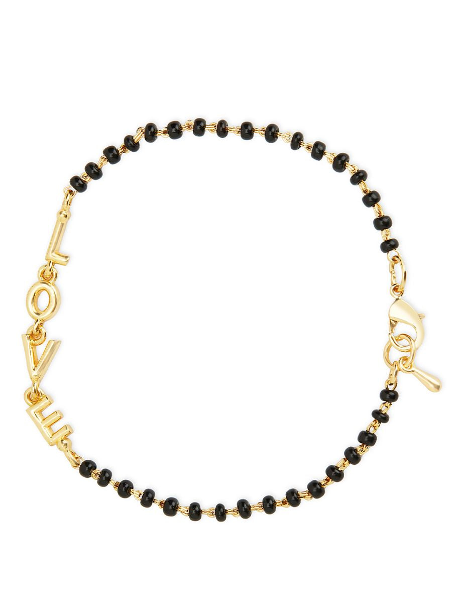 Copper Love Heart Black Beads Gold Hand Mangalsutra Bracelet Bulk
