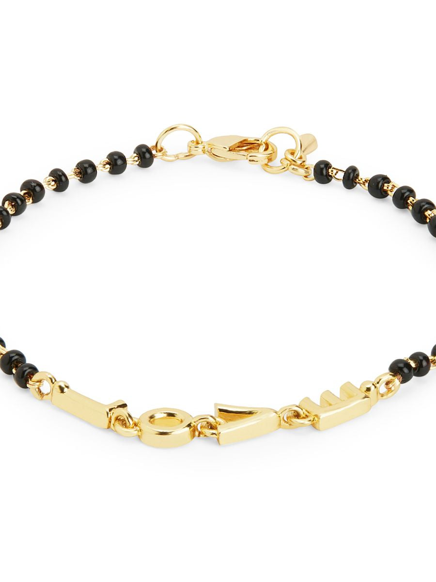 Copper Love Heart Black Beads Gold Hand Mangalsutra Bracelet Bulk