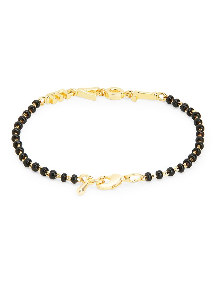 Copper Love Heart Black Beads Gold Hand Mangalsutra Bracelet Bulk