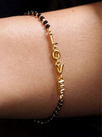 Copper Love Heart Black Beads Gold Hand Mangalsutra Bracelet Bulk