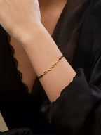 Copper Love Heart Black Beads Gold Hand Mangalsutra Bracelet Bulk