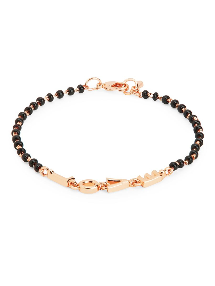 Copper Love Heart Black Beads Gold Hand Mangalsutra Bracelet Bulk