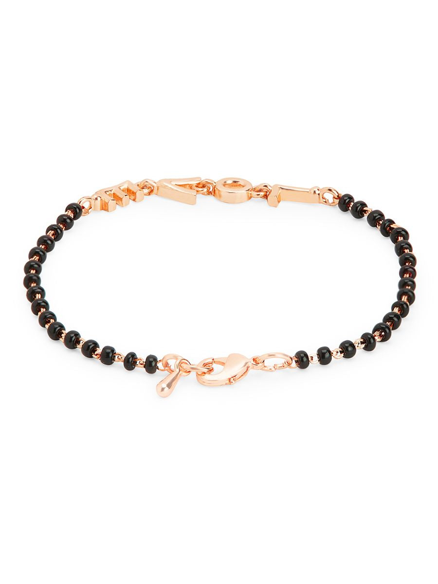 Copper Love Heart Black Beads Gold Hand Mangalsutra Bracelet Bulk
