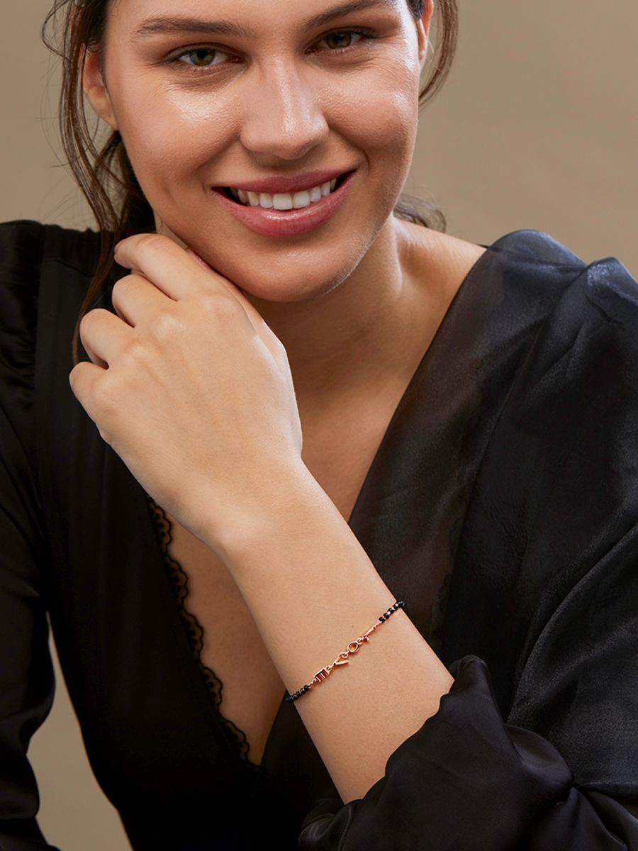 Copper Love Heart Black Beads Gold Hand Mangalsutra Bracelet Bulk