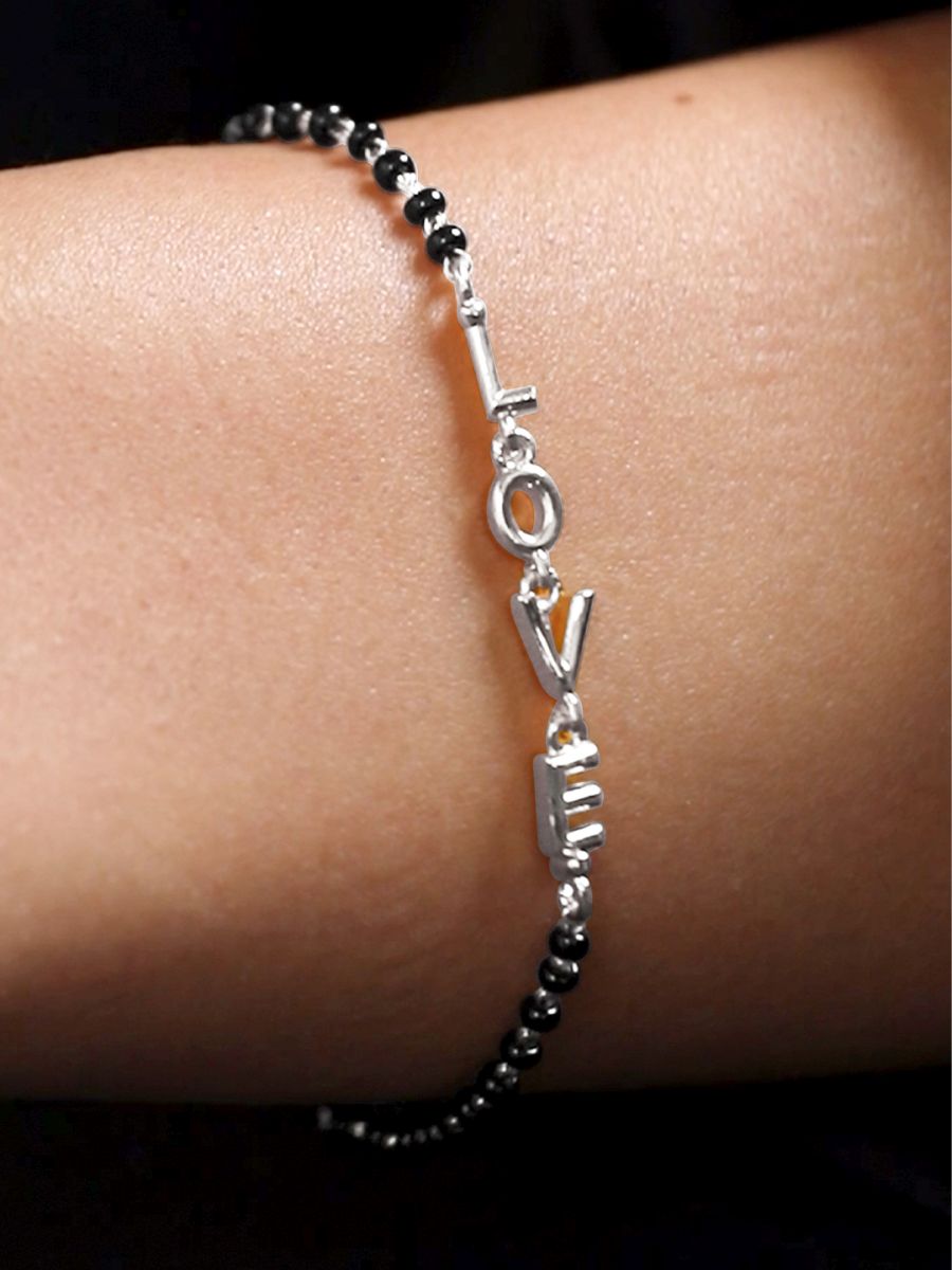 Copper Love Heart Black Beads Gold Hand Mangalsutra Bracelet Bulk