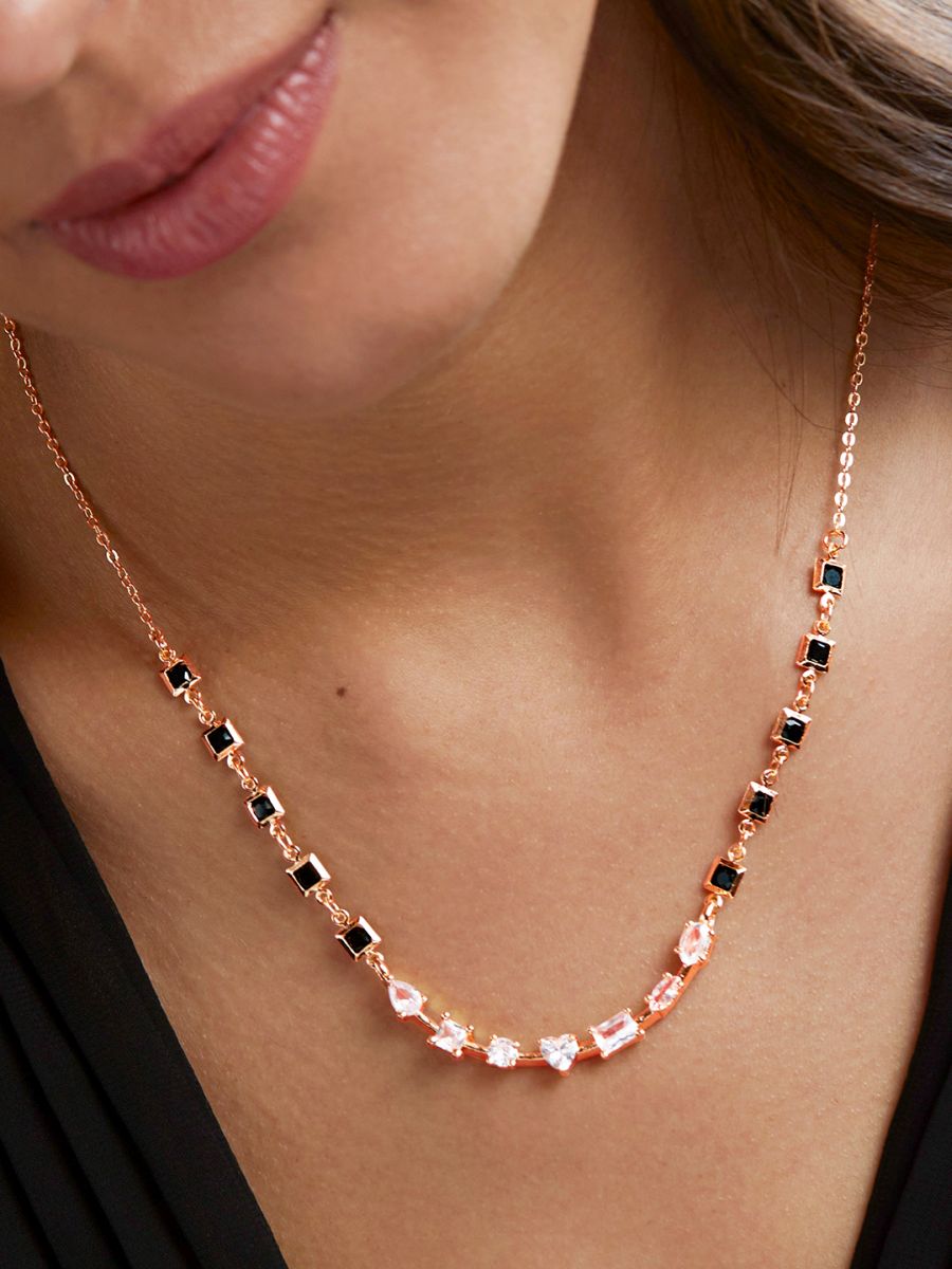 Copper Seven Geometric Shape Of  Solitaires Cubic Zirconia Gold Neck Mangalsutra Chain Women