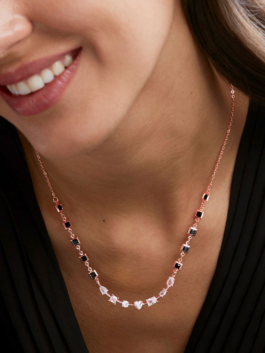 Copper Seven Geometric Shape Of  Solitaires Cubic Zirconia Gold Neck Mangalsutra Chain Women