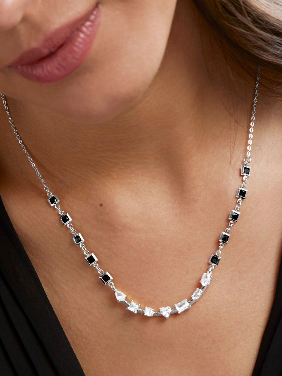 Copper Seven Geometric Shape Of  Solitaires Cubic Zirconia Gold Neck Mangalsutra Chain Women