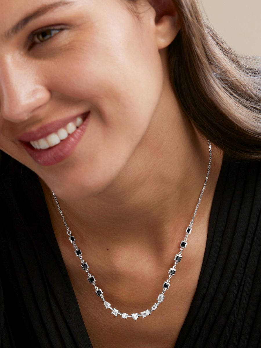 Copper Seven Geometric Shape Of  Solitaires Cubic Zirconia Gold Neck Mangalsutra Chain Women