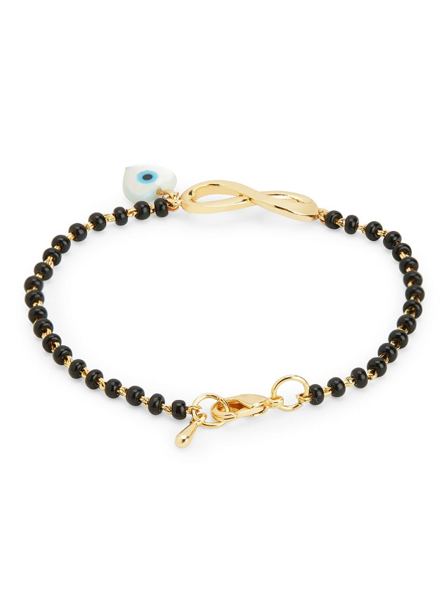 Mother Of Pearl Heart Evil Eye Gold Hand Mangalsutra Bracelet Bulk