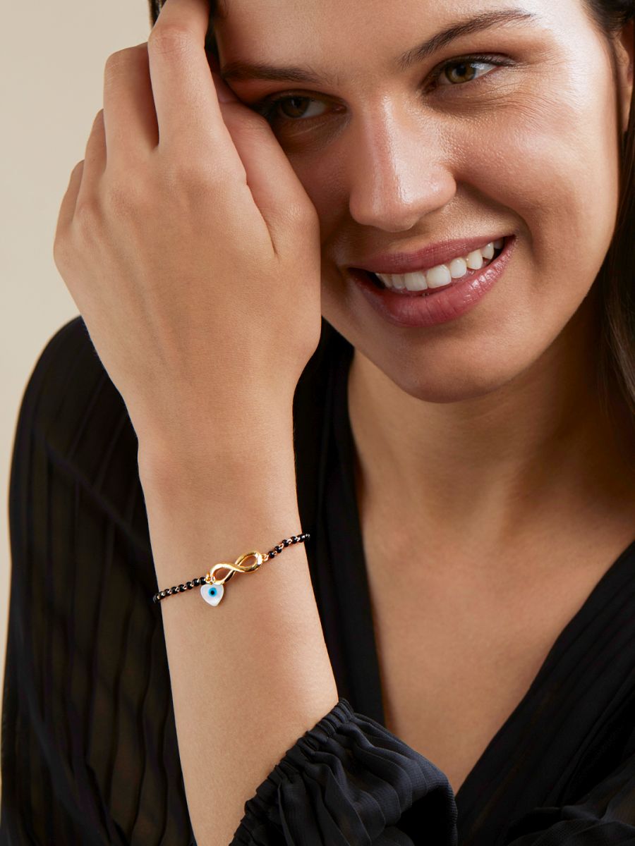 Mother Of Pearl Heart Evil Eye Gold Hand Mangalsutra Bracelet Bulk