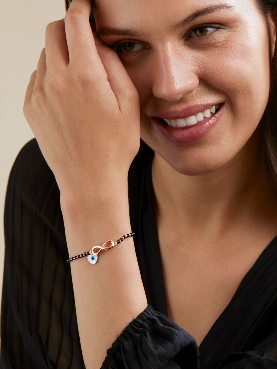 Mother Of Pearl Heart Evil Eye Gold Hand Mangalsutra Bracelet Bulk