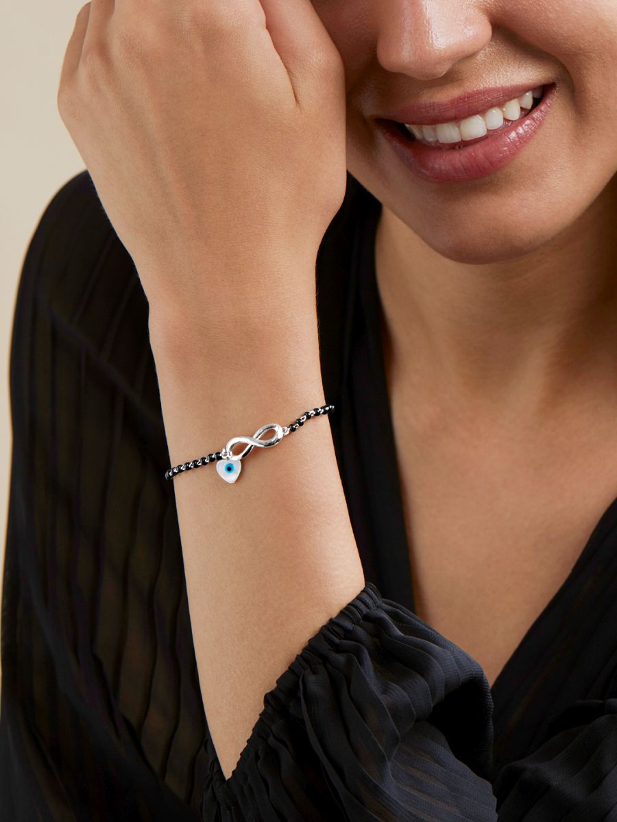 Mother Of Pearl Heart Evil Eye Gold Hand Mangalsutra Bracelet Bulk