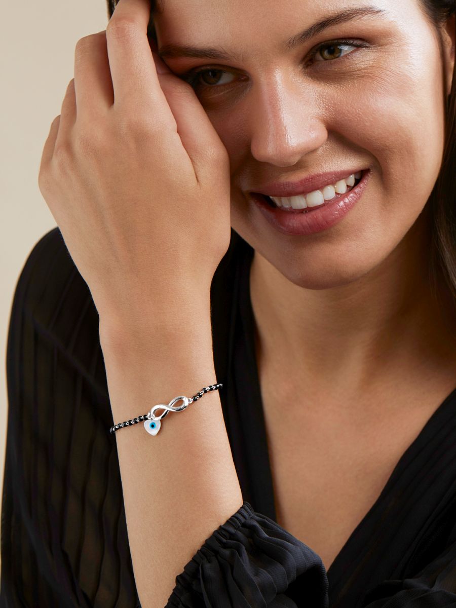 Mother Of Pearl Heart Evil Eye Gold Hand Mangalsutra Bracelet Bulk