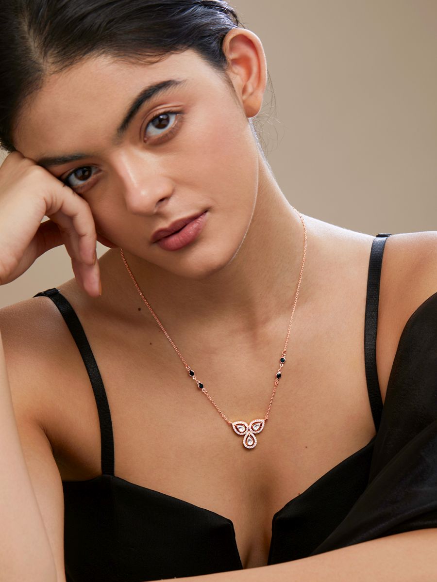 Copper Flower Kundan CZ Gold Link Pendant Chain Necklace Bulk