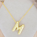 A Party Balloon Bubble Puffed Initial Alphabet Letter 18K Glossy Gold Anti Tarnish Pendant Chain
