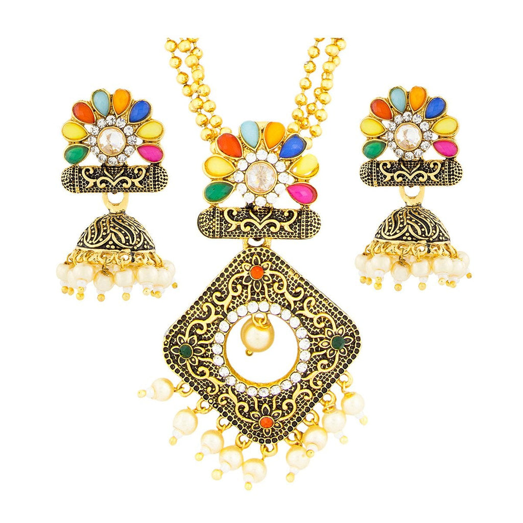 Diamond Filigree Multi Brass Pendant Chain Pendant Earring Set Bulk